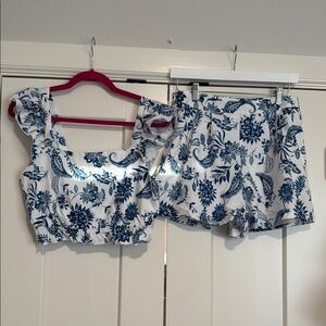 SHEIN Blue and White Floral Two-Piece Set